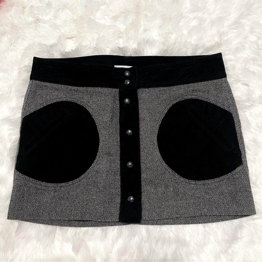 Vince Gray Tweed Herringbone Mini Skirt Dark Academia Preppy Minimalist Retro